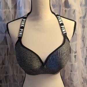 PINK Victoria's Secret Black and Gray Pushup Sports Bra